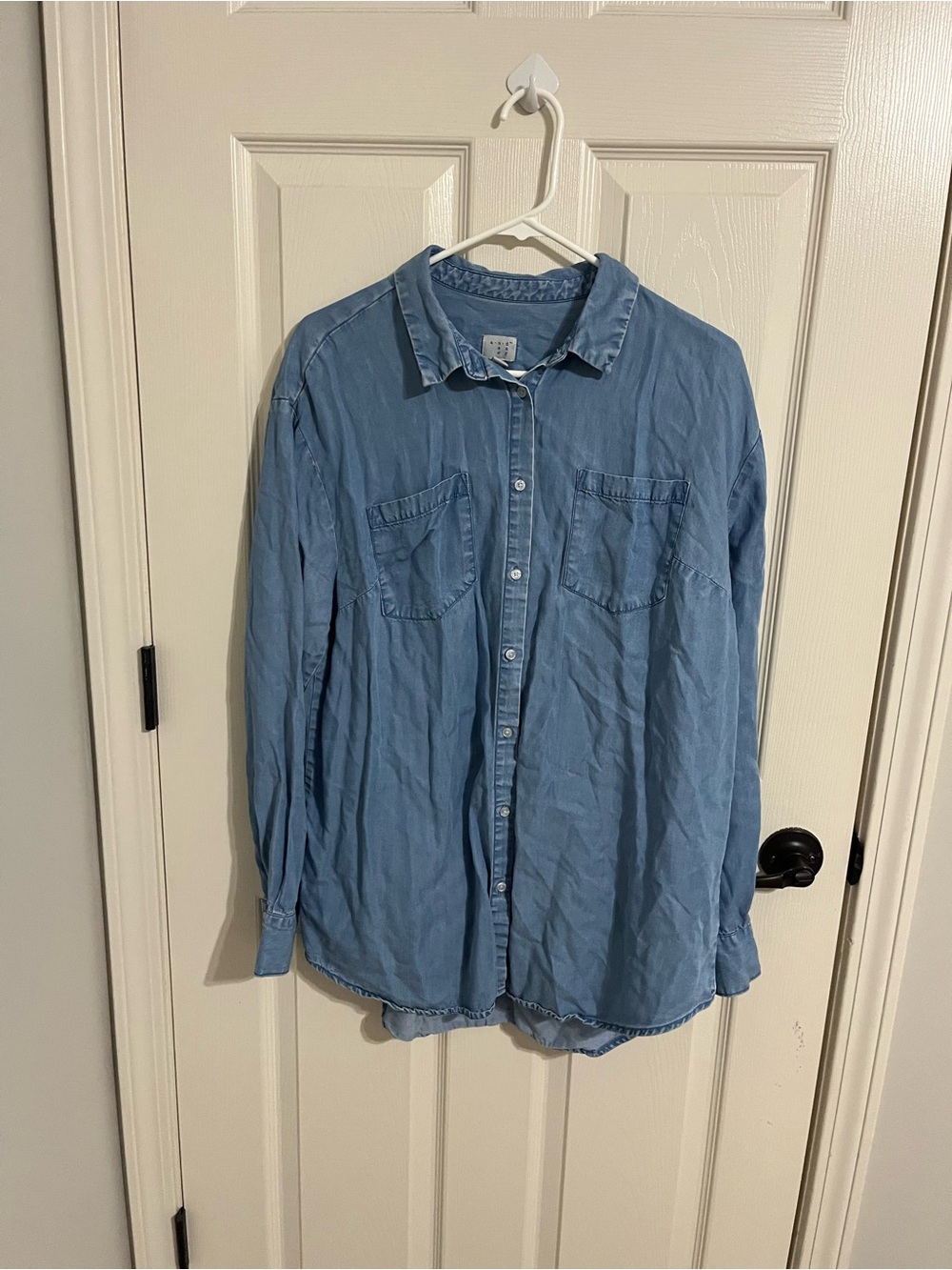 a.n.a Washed Denim-Style Button Down Shirt in Blue